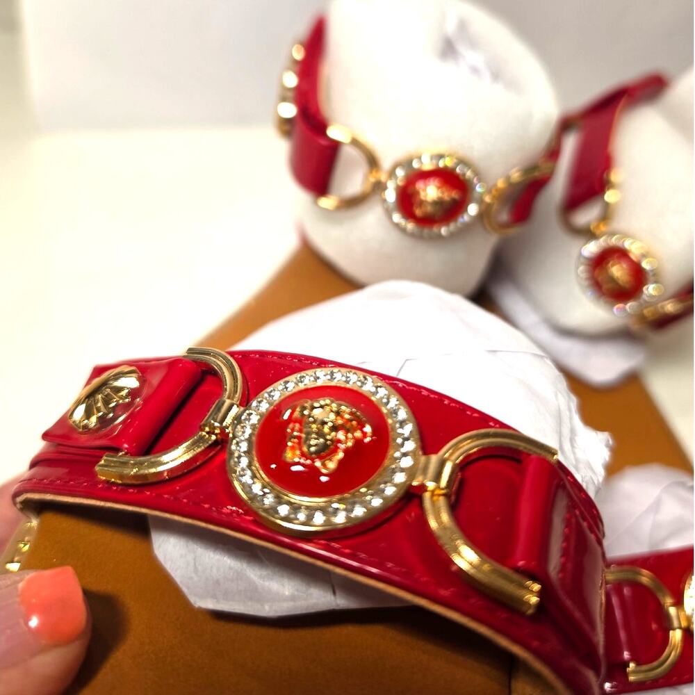 Gold and Red ankle Strap sandals